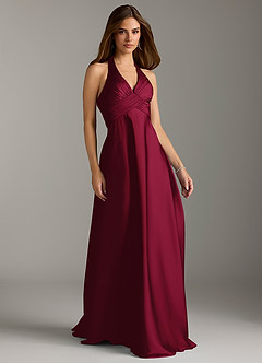 Azazie Tessie Bridesmaid Dresses Burgundy A-Line Pleated Stretch Satin Dress image1