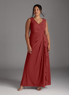 Azazie Manuella Vestidos para mãe da noiva Vestido Ferrugem de Chiffon de Linha A com Decote em V Plissado image13