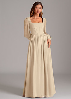 Azazie Maree Robes de demoiselle d'honneur Robe Trapèze en Mousseline de soie Corset Champagne image4