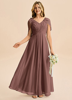 Azazie Emma Junior Robe Trapèze en Mousseline de soie Plissée Expresso image5