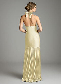 Azazie Nayeli Final Sale Lemon Sorbet A-Line Pleated Stretch Satin Dress image4