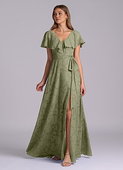 Azazie Lainey Bridesmaid Dresses Pistachio A-Line with Pockets Floral Burnout Dress image5