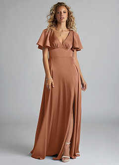 Azazie Kimber Bridesmaid Dresses Bronzer A-Line Ruched Stretch Satin Dress image3