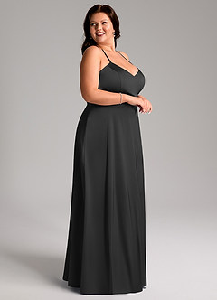 Azazie Mei Brudtärnklänningar Klänning av A-Line i Stretch Satin V-ringning Svart image9