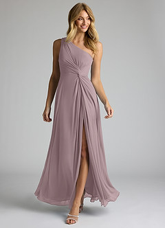 Azazie Brooke Bridesmaid Dresses Dusk A-Line One Shoulder Mesh Dress image2