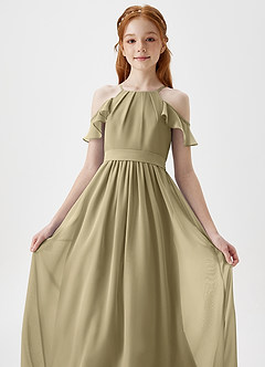 Azazie Chaya Junior Moss Green A-Line Off the Shoulder Chiffon Dress image1