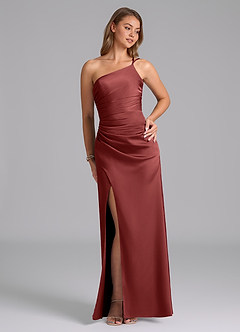 Azazie Eren Bridesmaid Dresses Terracotta Mermaid One Shoulder Stretch Satin Dress image4