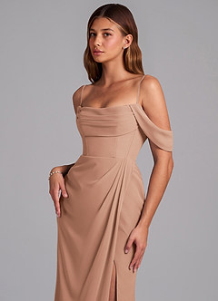 Azazie Johana Jurken voor bruidsmeisjes Converteerbaar Jurk van Chiffon met Zeemeermin Off the Shoulder Champagne Roos image5