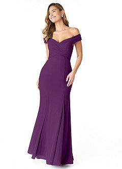 Azazie Lecia Jurken voor bruidsmeisjes Converteerbaar Jurk van Chiffon met rijk Off-the-shoulder geplooid Druif image1