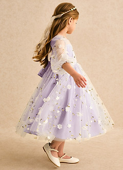 Azazie Elowen Flower Girl Dresses Frosted Lilac A-Line Sweetheart Neckline Lace Dress image6