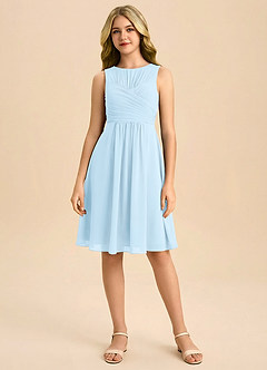 Azazie Skyla Junior Vestido de Azul Cielo de Gasa de Corte en A con Plisado image3