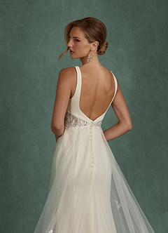 Azazie Ebony Wedding Dresses Cream A-Line Sequins Crepe Back Satin Dress image6