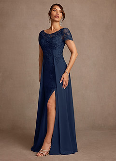 Azazie Alva Mother of the Bride Dresses Dark Navy A-Line Lace Dress image5