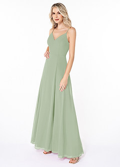 Azazie Lena Robes de demoiselle d'honneur Robe Trapèze en Mousseline de soie Dentelle Vert Sauge image3
