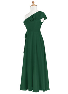 Azazie Eletta Junior Dark Green A-Line Ruched Chiffon Dress image8