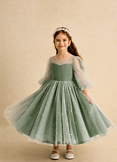 Azazie Trudy Flower Girl Dresses Olive Ball-Gown Sweetheart Neckline Tulle Dress image5