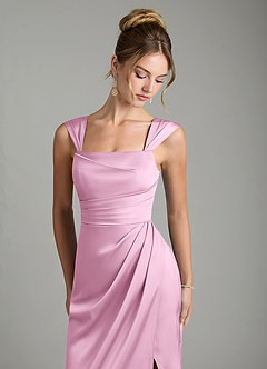 Azazie Filippa Bridesmaid Dresses Candy Pink A-Line Pleated Stretch Satin Dress image3
