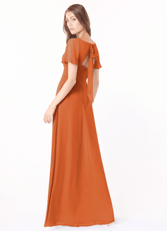 Azazie Kimber Bridesmaid Dresses Cinnamon A-Line Flounce Sleeve Chiffon Dress image4