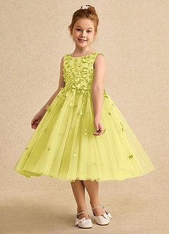 Azazie Lana Blumenmädchenkleider A-Linie ärmellos Matte Satin Kleid Kanarienvogel image3