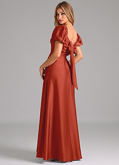 Azazie Fatima Bridesmaid Dresses Rust A-Line Pleated Stretch Satin Dress image2
