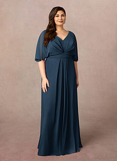 Azazie Oksana Mother of the Bride Dresses Dark Navy A-Line V-Neck Pleated Chiffon Dress image6