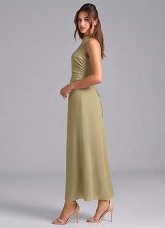 Azazie Evadne Bridesmaid Dresses Moss Green Sheath Pleated Chiffon Dress image5