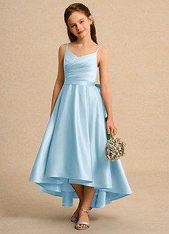 Azazie Sweets Junior Formal vestidos de niña de las flores Vestido de Azul Cielo de Satin Mate de Corte En A con Plisado image3