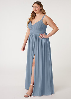 Azazie Chanel Vestidos de damas de honor Vestido de Azul Polvoriento de Gasa de Corte en A con Plisado image10