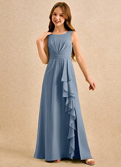 Azazie Chibi Girls Formal Blumenmädchenkleider A-Linie Plissee Chiffon Kleid Zwielichtviolett image4