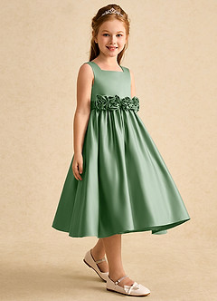 Azazie Peaches Flower Girl Dresses Matcha A-Line Bow Matte Satin Dress image3