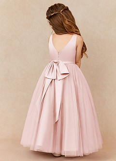 Azazie Marybell Flower Girl Dresses Blushing Pink A-Line Bow Tulle Dress image2