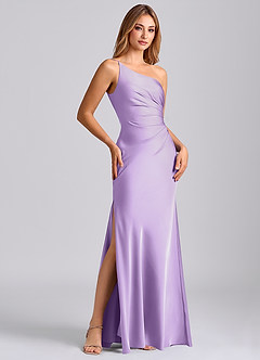 Azazie Marseli Bridesmaid Dresses Lilac Mermaid One Shoulder Stretch Satin Dress image4