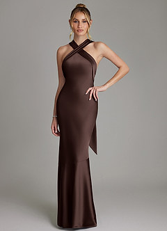 Azazie Reign Bridesmaid Dresses Ganache Mermaid Pleated Stretch Satin Dress image1