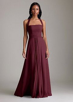 Azazie Clarisa Abiti da Damigella Abito A-Line in Chiffon Plissettato Cabernet image5