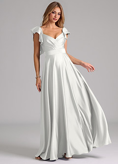 Azazie Leilani Bridesmaid Dresses White A-Line Ruched Stretch Satin Dress image1