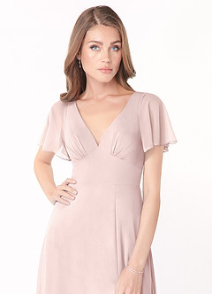 Azazie Kimber Bridesmaid Dresses Blushing Pink A-Line Flounce Sleeve Chiffon Dress image5