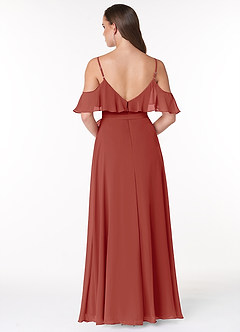 Azazie Vianna Bridesmaid Dresses Terracotta A-Line V-neck Ruched Chiffon Dress image2