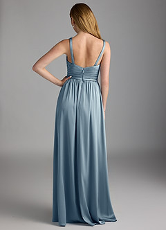 Azazie Chanel At-home Try On Dresses Amethyst A-Line Pleated Stretch Satin Dress image2