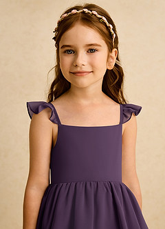 Azazie Boba vestidos de niña de las flores Vestido de Ciruela de Gasa de Corte En A con Escote Cuadrado image8