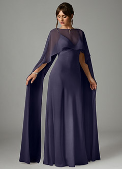 Azazie Stefania Robes de demoiselle d'honneur Robe Trapèze en Satin extensible Bleu Orageux image3