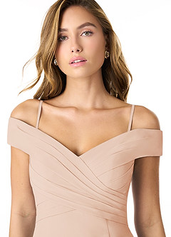 Azazie Lecia Bridesmaid Dresses English Rose Empire Off-The-Shoulder Pleated Chiffon Convertible Dress image4
