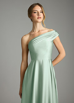 Azazie Melanie 신부 들러리 드레스 A라인 오프 더 숄더 스트레치 새틴 바닥 길이 드레스 image6