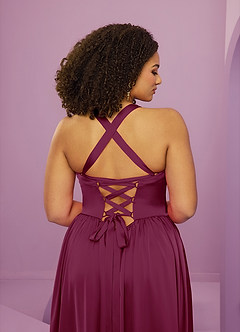 Barbie ♥ Azazie Bridesmaid Dresses Mulberry A-Line with Pockets Stretch Satin Dress image9