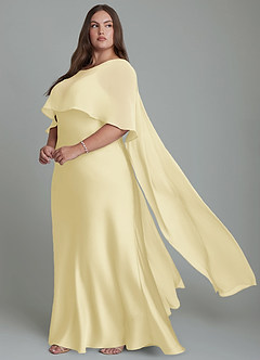 Azazie Stefania Bridesmaid Dresses Lemon Sorbet A-Line Stretch Satin Dress image10