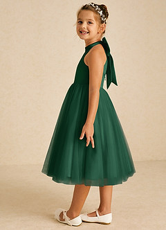 Azazie Dora vestidos de niña de las flores Vestido de Verde Oscuro de Tul de Corte En A con Lazo image4