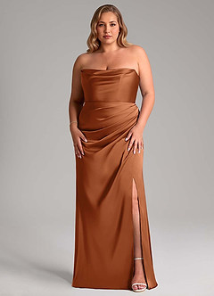 Azazie Leonis Bridesmaid Dresses Copper Mermaid Pleated Stretch Satin Convertible Dress image8