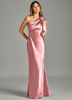 Azazie Yuanna Brudtärnklänningar Klä av Sjöjungfru i Metallisk satin Ena axeln Rosett image5