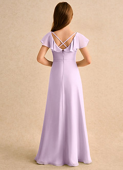 Azazie Nari Girls Formal Flower Girl Dresses Frosted Lilac A-Line with Sleeves Chiffon Dress image2