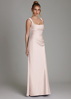 Azazie Agustina Robes de demoiselle d'honneur Robe Sirène en Satin extensible Corset Rose Pâle image4