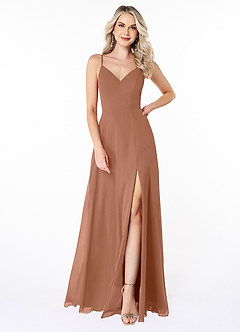 Azazie Lena Bridesmaid Dresses Bronzer A-Line Lace Chiffon Dress image1